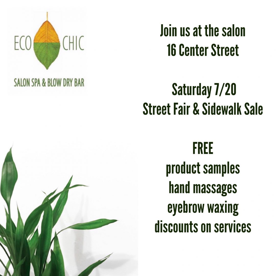 Saturday July 20 at the salon! ECO CHIC